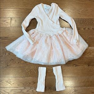 Miss Mona Mouse 2PC Set Pink Long Sleeve Ballet Knitted Tulle Dress and Warmers